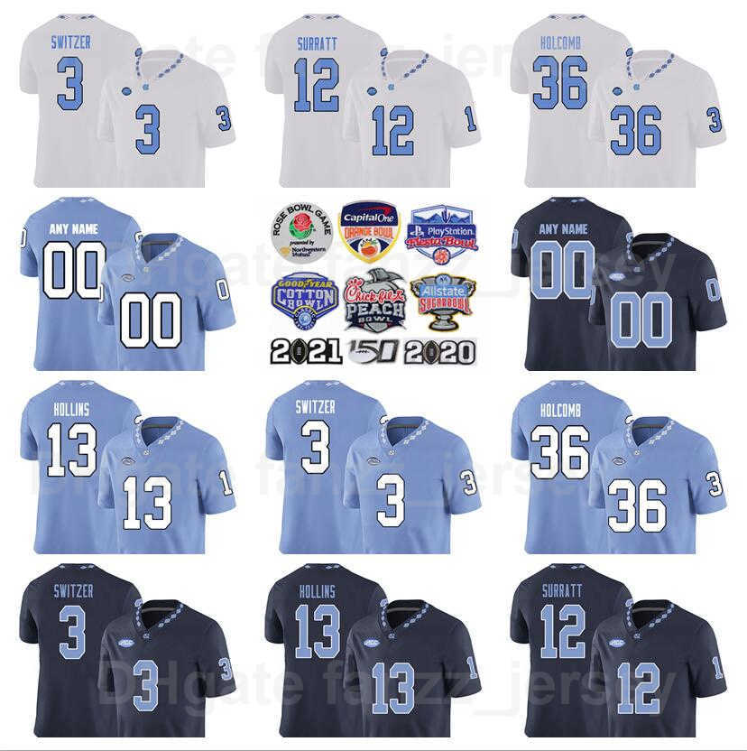 NCAA Football College 36 Cole Holcomb Jersey Men North Carolina Tar Heels 21 Chazz Surratt 3 Ryan Switzer 12 Marquise Williams 13 Mack Hollins University Custom Name