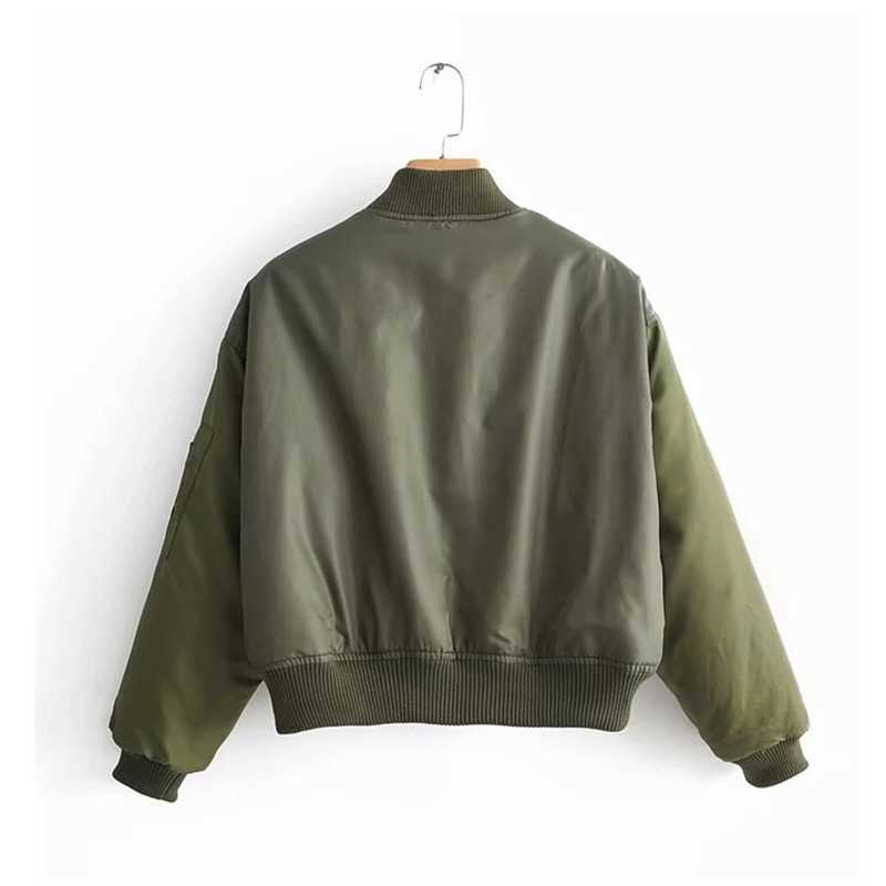 Autumn Bomber Jacket Women Army Green Warm Zipper Pockets Winter Coat Female Parkas Femme Chaqueta Mujer 211014