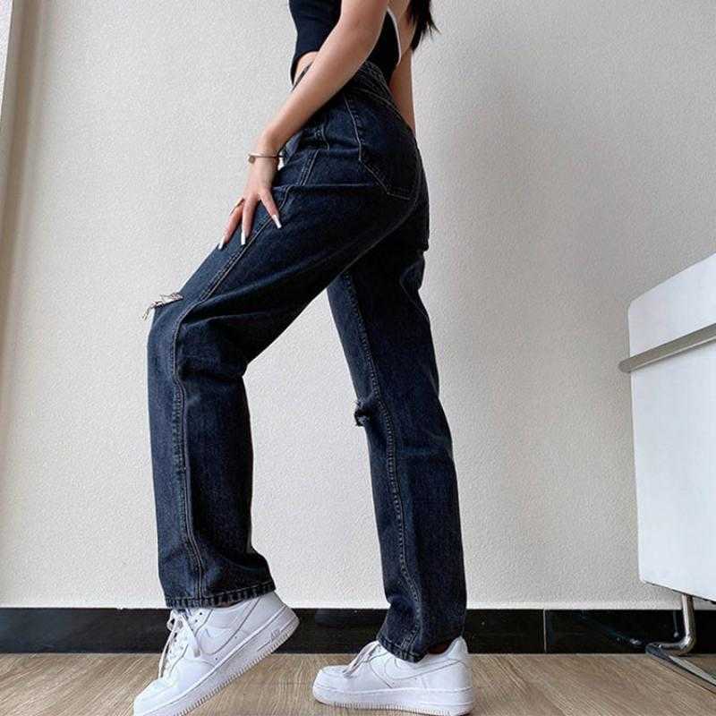 Women's Jeans Large Size Boyfriend Jean Pants Female High Waist Mom Ripped Women Y2K Casual Stright Trousers 210809