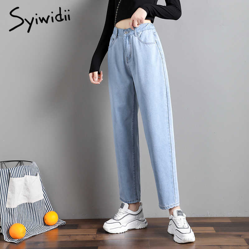 Syiwidii High Waist Jeans for Women Denim Pants Street Style Vintage Streetwear Elastic Black Korean Fashion Mom 210922