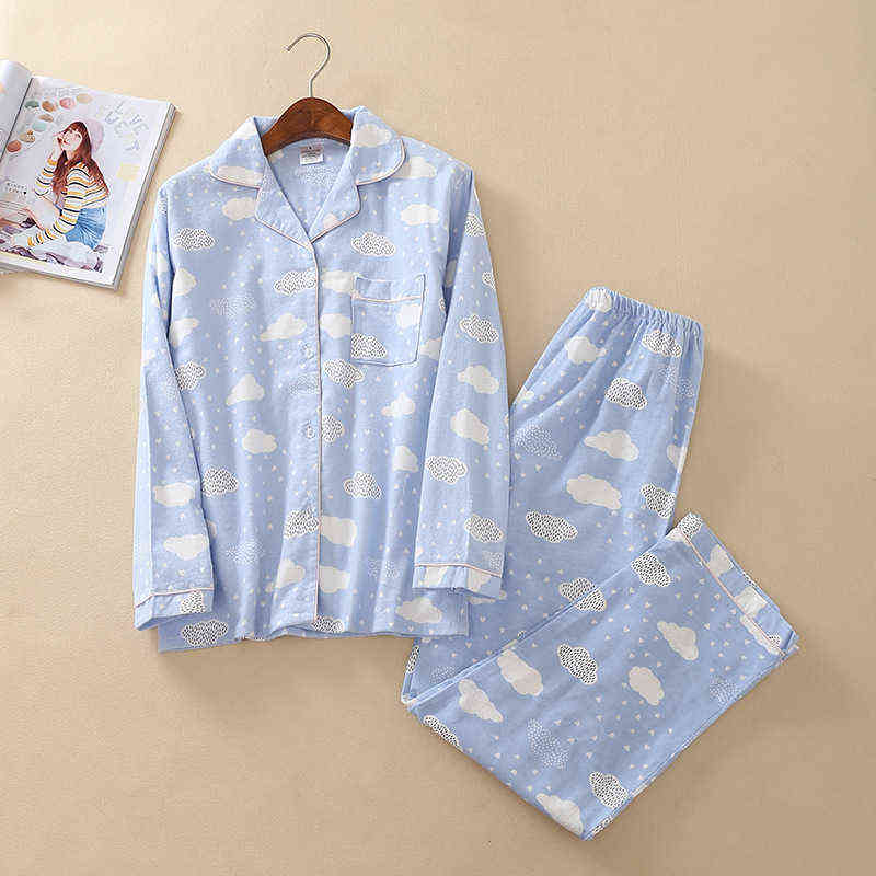 JULY'S SONG Woman Cotton Printing Pajamas Long Sleeves Women's Trousers Pajamas Set Casual Soft Sleepwear Suit Woman Homewear 211118