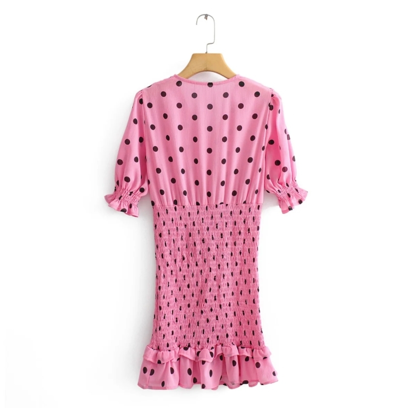 Spring Women Polka Dot Print Cascading Ruffle Hem Slim Mini Dress Female Lantern Sleeve Clothes Casual Lady Vestido D7368 210430