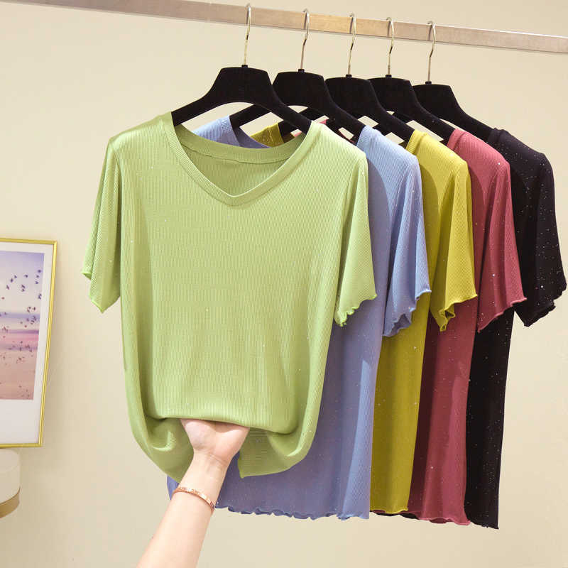Shiny Lurex Summer Plus Size Women Tops and Tshirt Womens Clothing Cotton Shirt V-neck Ladies Slim Tees Feminine 210604, Black
Shiny Lurex Summer Plus Size Women Tops and Tshirt Womens Clothing Cotton Shirt V-neck Ladies Slim Tees Feminine 210604, Black