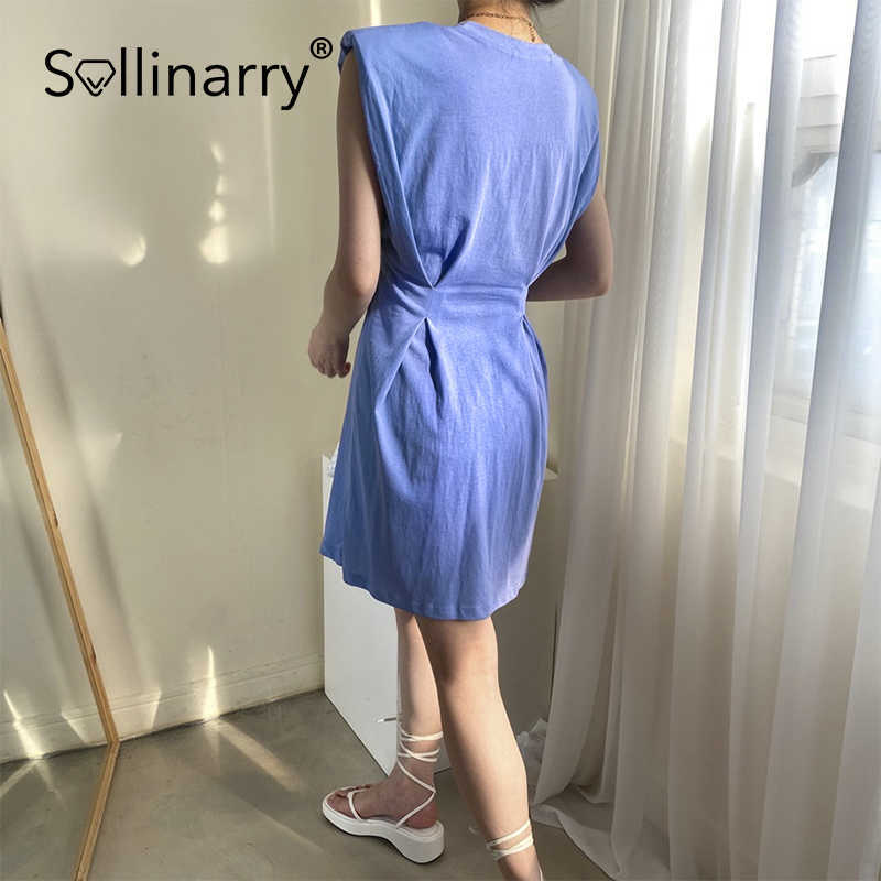 Sollinarry Elegant Summer Short Sleeve O-neck Dress Fashion Party Short Women Dresses Casual Cotton Purple High Waist Vestidos 210709