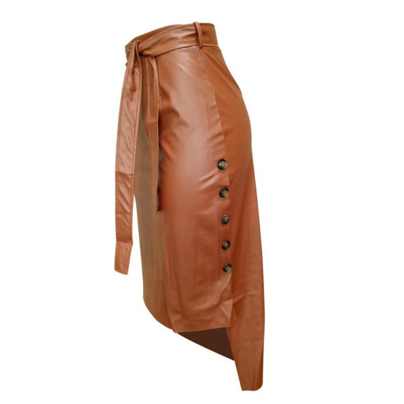 Skirts Sexy Women Autumn Winter Faux Leather Bandage Button Bodycon Split Midi Skirt