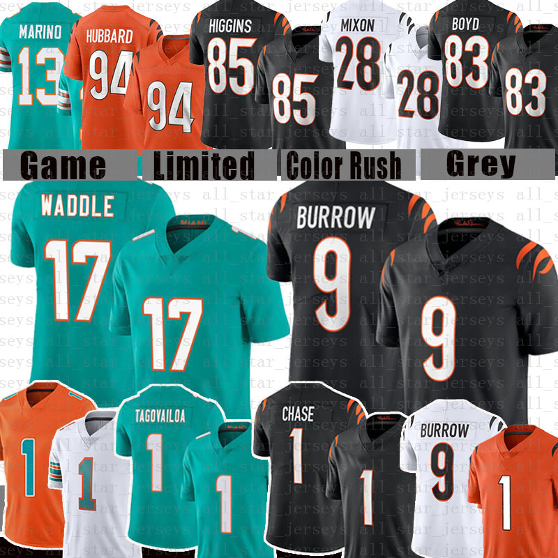 Tua Tagovailoa 1 Ja'Marr Chase 9 Joe Burrow 17 Jaylen Waddle Football Jersey Tee Higgins A.J. Green Jessie Bates III Joe Mixon Tyler Boyd Xavien Howard Dan Marino Vonn Bell
Tua Tagovailoa 1 Ja'Marr Chase 9 Joe Burrow 17 Jaylen Waddle Football Jersey Tee Higgins A.J. Green Jessie Bates III Joe Mixon Tyler Boyd Xavien Howard Dan Marino Vonn Bell