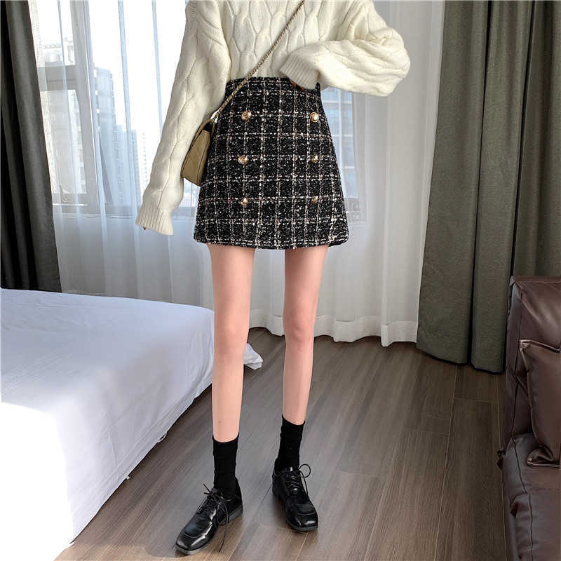 Tweed Skirt for Women In Autumn Spring Korean White Black Chic Short with High Waist Mini s 210619