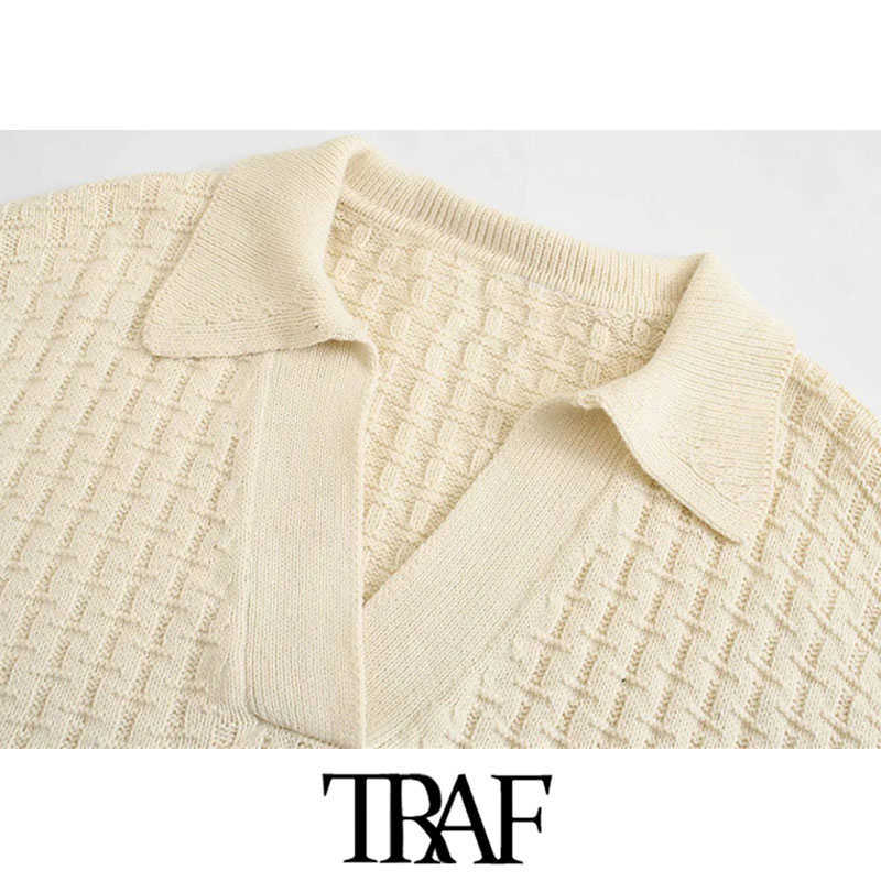TRAF Women Fashion Oversized Knitted Vest Sweater Vintage Lapel Collar Sleeveless Female Waistcoat Chic Tops 210819