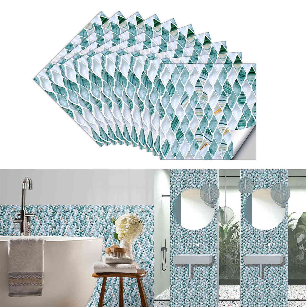 10pcs/Set Rectangle Wood Grain Texture Tiles Wall Sticker Kitchen Oil-proof Washbasin Tables Home Decor Ceramics Art Wallpaper