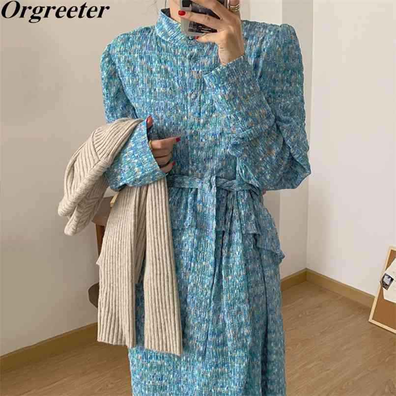 Casual Spring Rainbow Floral Printted Long Sleeve Single-breasted Dress Women Stand Collar Ruffles Sashes Bow Mid 210602, Blue
Casual Spring Rainbow Floral Printted Long Sleeve Single-breasted Dress Women Stand Collar Ruffles Sashes Bow Mid 210602, Blue
