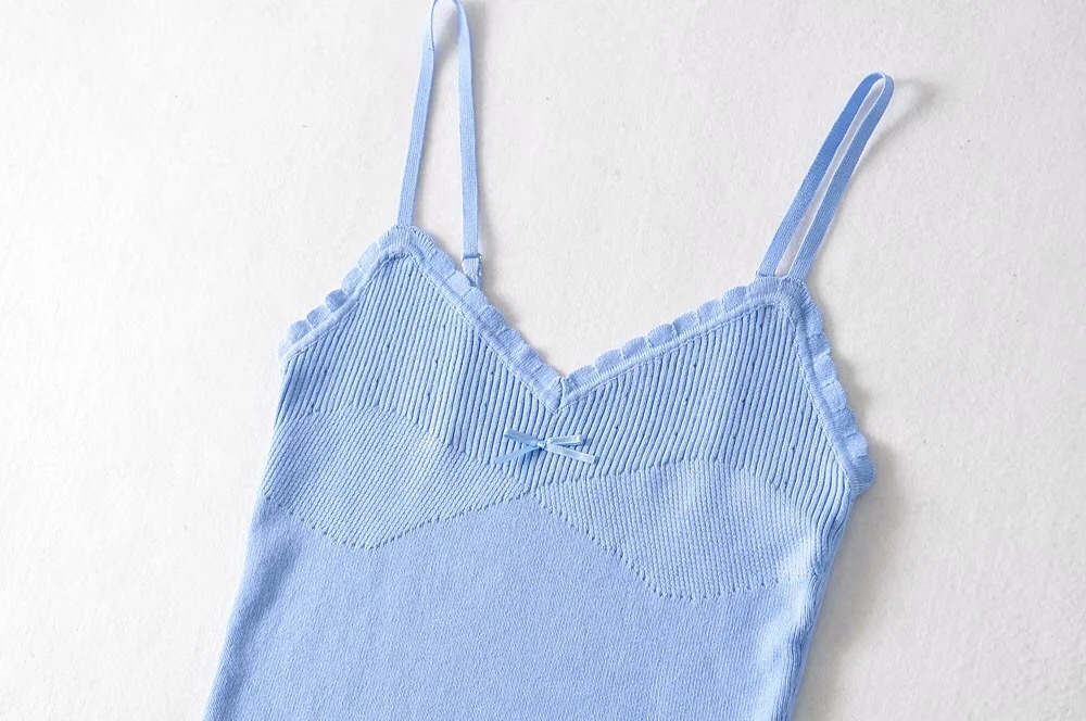 6 colors Sexy Wood ears V neck Bow Ribbed Knitted Camis Women Summer Stretch Tanks Retro Girl Slim Crop Top Short Tees 210429