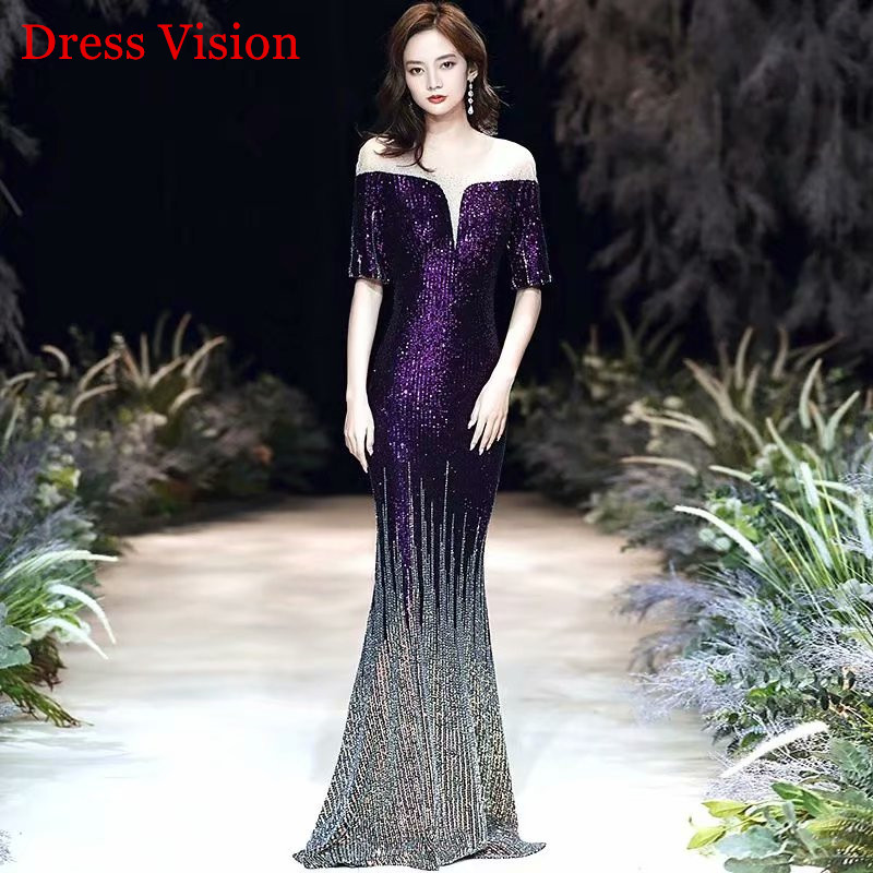 Robe De Soiree New Style Tulle O-Neck Evening Dresses Half Sleeves Sequin Floor Length, White
Robe De Soiree New Style Tulle O-Neck Evening Dresses Half Sleeves Sequin Floor Length, White
