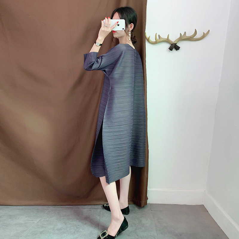 Solid O Neck Loose Oversized Three Quarter Slim Mid Calf Dresses for Women 210615Z