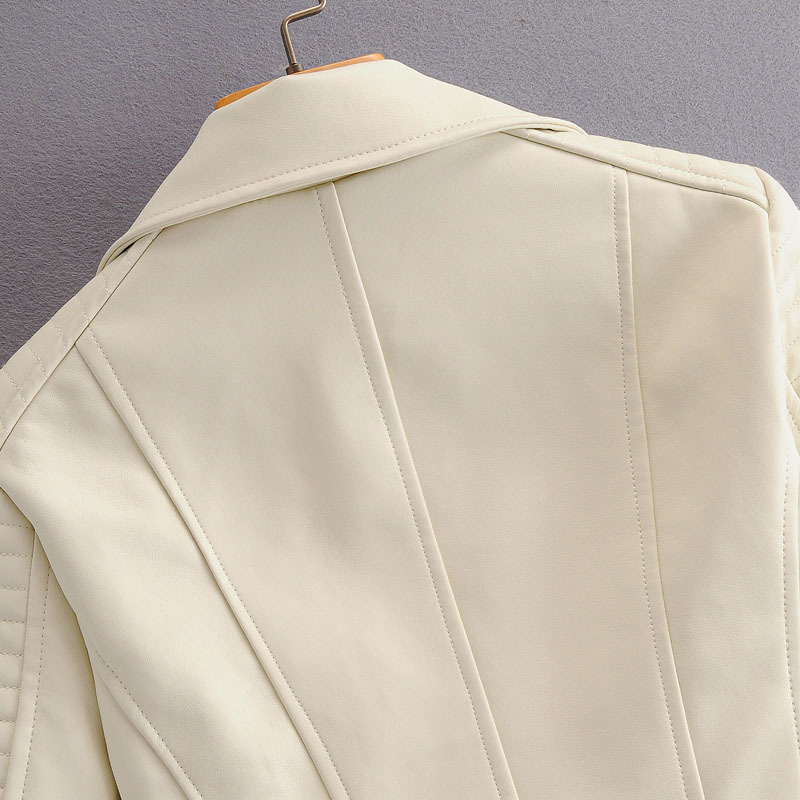 PU Slim Lapel Long Sleeve Fashion Chic Korean Motorcycle Female Coat Harajuku Simple Zipper Women's Jacket Tops 210507