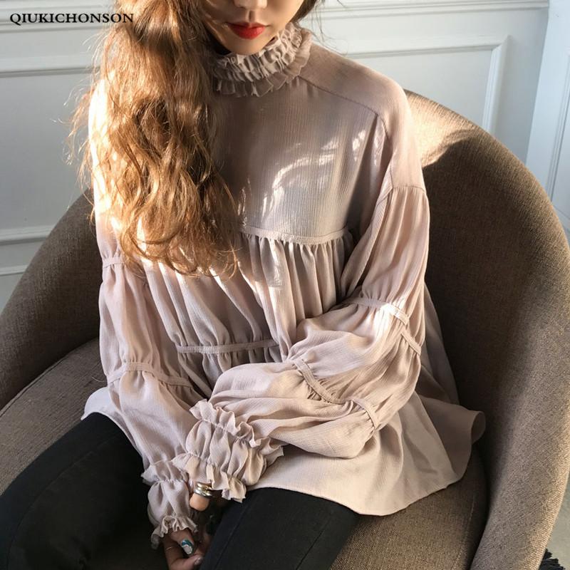 Women's Blouses & Shirts Korean Fashion Spring Autumn Women Chiffon Long Sleeve Vintage Frilled Turtleneck Pleated Babydoll Ruffle Blouse, Black
Women's Blouses & Shirts Korean Fashion Spring Autumn Women Chiffon Long Sleeve Vintage Frilled Turtleneck Pleated Babydoll Ruffle Blouse, Black