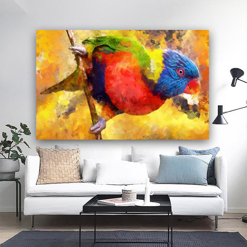 Wall Decor Abstract Colorful Parrots Modern Canvas Painting Bird Pictures For Living Room Art Posters and Prints Unframed