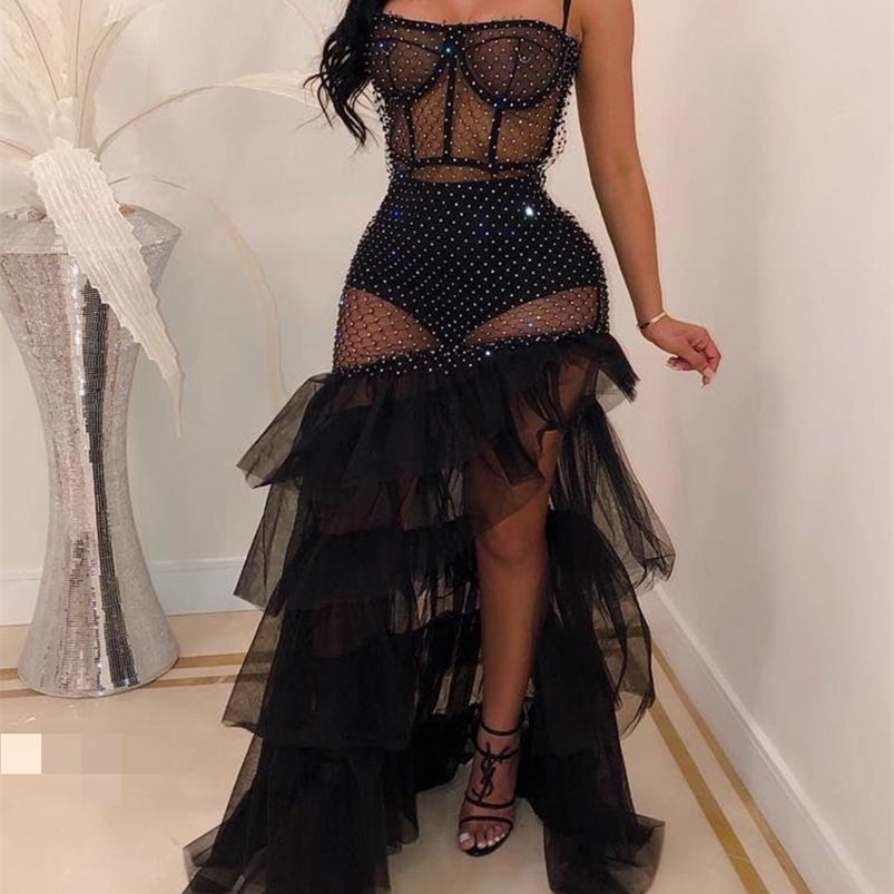 Women Elegant Formal Gown Maxi Dress Long Party Club Dress 2xl 3XL Sheer Mesh Slit Black Party Dress Without Lining 210716
