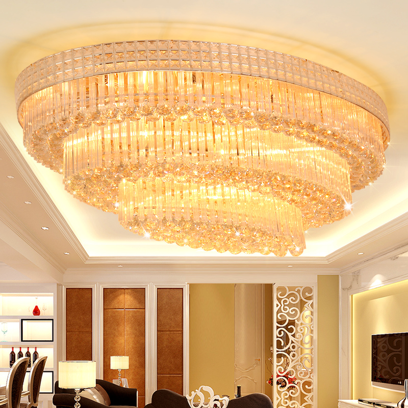 American Modern Golden Oval Crystal Ceiling Lights Fixture LED Light European Oblong Hanging Lamps Hotel Lobby Parlor Hall Home Indoor Lighting 3 Colo