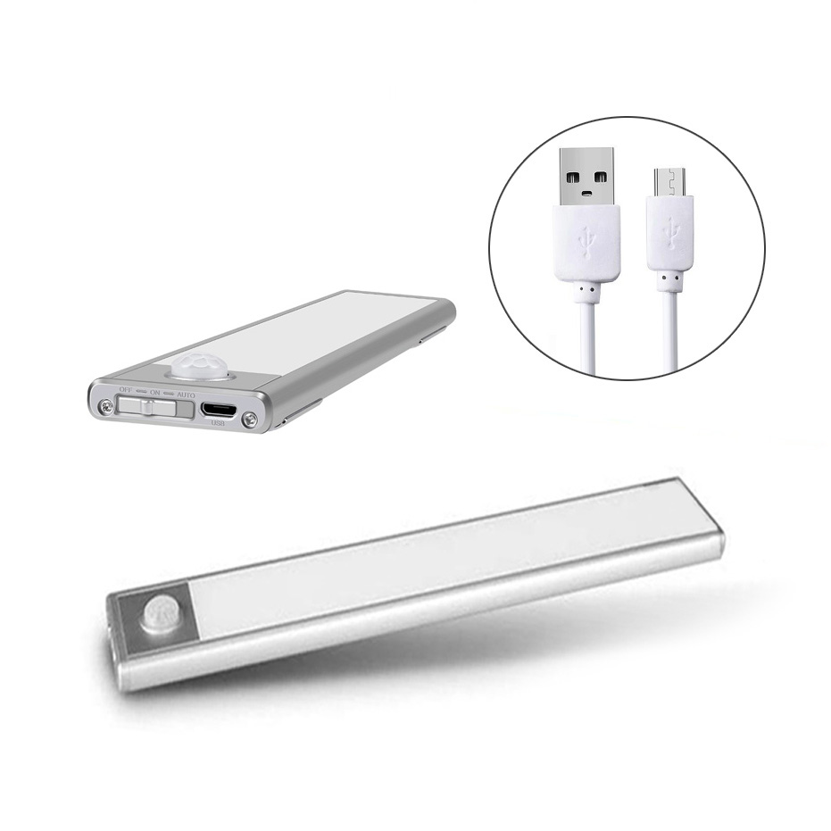 Ultra-Thin Night Light LED Under Cabinet Lights PIR Motion Sensor USB Rechargeable Lamp For Kitchen