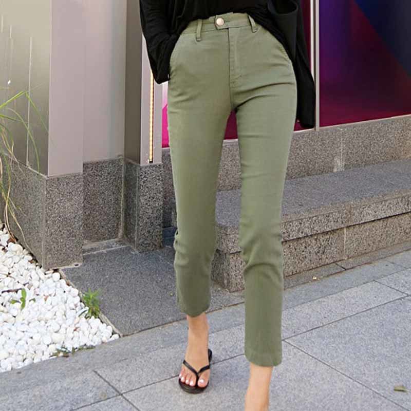Autumn Korean High Waist Casual Elastic Straight Pants Army Green Jeans Women Stretch for Mujer 10415 210518