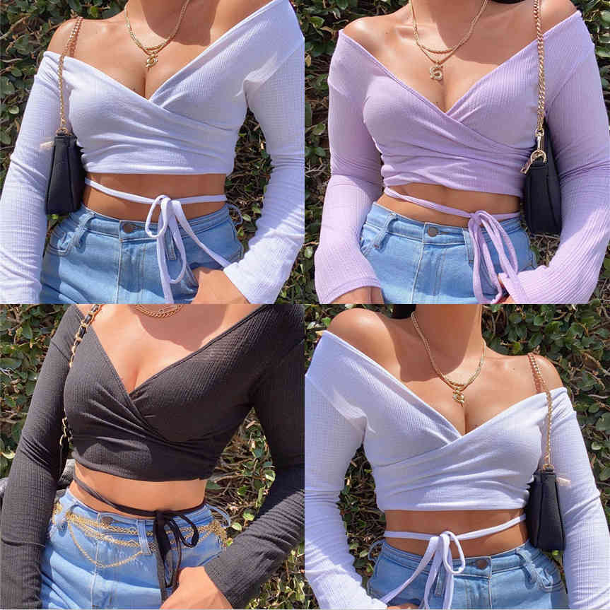 Women's T-Shirt 2021 spring and summer Hot selling Fashion casual long sleeve V-neck off shoulder top Crop Sexy Slim Solid color Tops, Mix or give list
Women's T-Shirt 2021 spring and summer Hot selling Fashion casual long sleeve V-neck off shoulder top Crop Sexy Slim Solid color Tops, Mix or give list