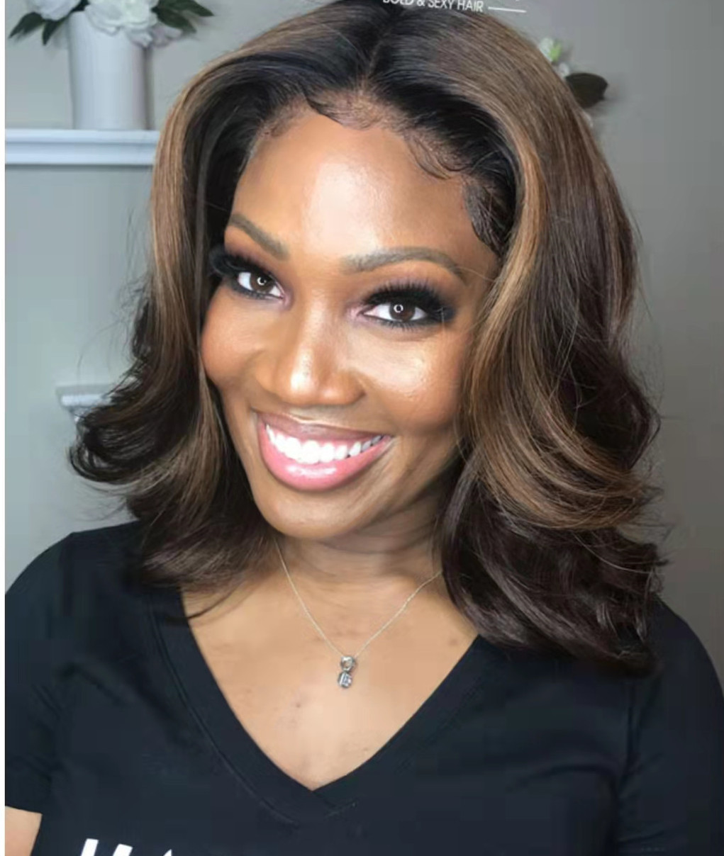 2022 New hot chestnut brown blonde highlight wavy bob u part wig human upart glueless brazilian hair wigs 150% 2x4" middle ushape 14inch