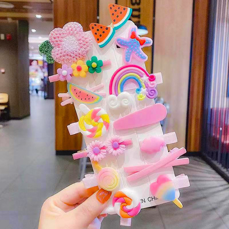 Children's hairpins girls Korea cute princess flowers juvenile side clip bangs 14-piece set of small clips