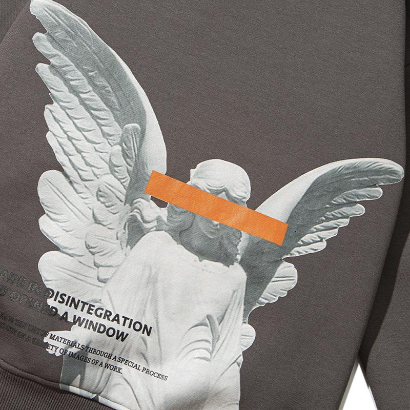 Men039s Hoodies Sweatshirts Mens Hip Hop Streetwear Harajuku Pullover Angel God Printed Hoodie Pocket Cotton Fleece Grey