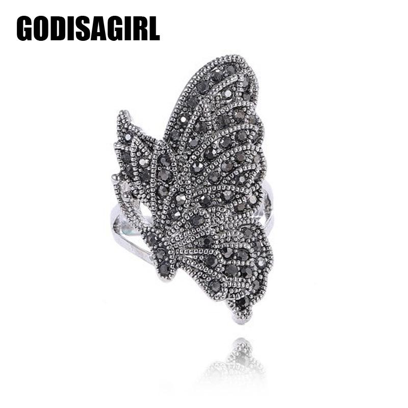 Wedding Rings Fashion Jewelry Antique Silver Plated Women Retro Vintage Black Crystal Butterfly Ring
Wedding Rings Fashion Jewelry Antique Silver Plated Women Retro Vintage Black Crystal Butterfly Ring