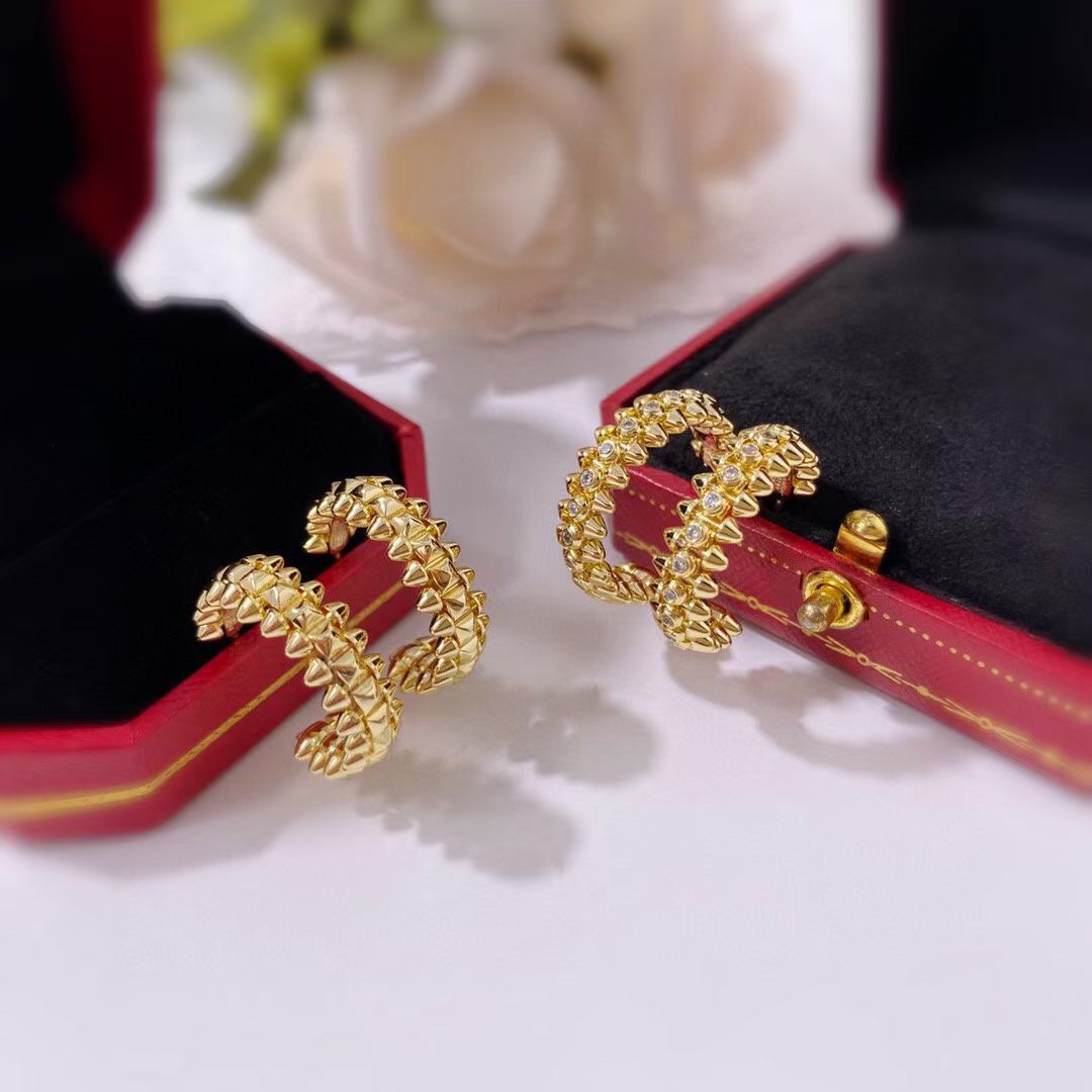 Luxury quality Charm small half round shape drop earring with diamond and no in three colors plated for women wedding jewelry gift have stamp PS7505