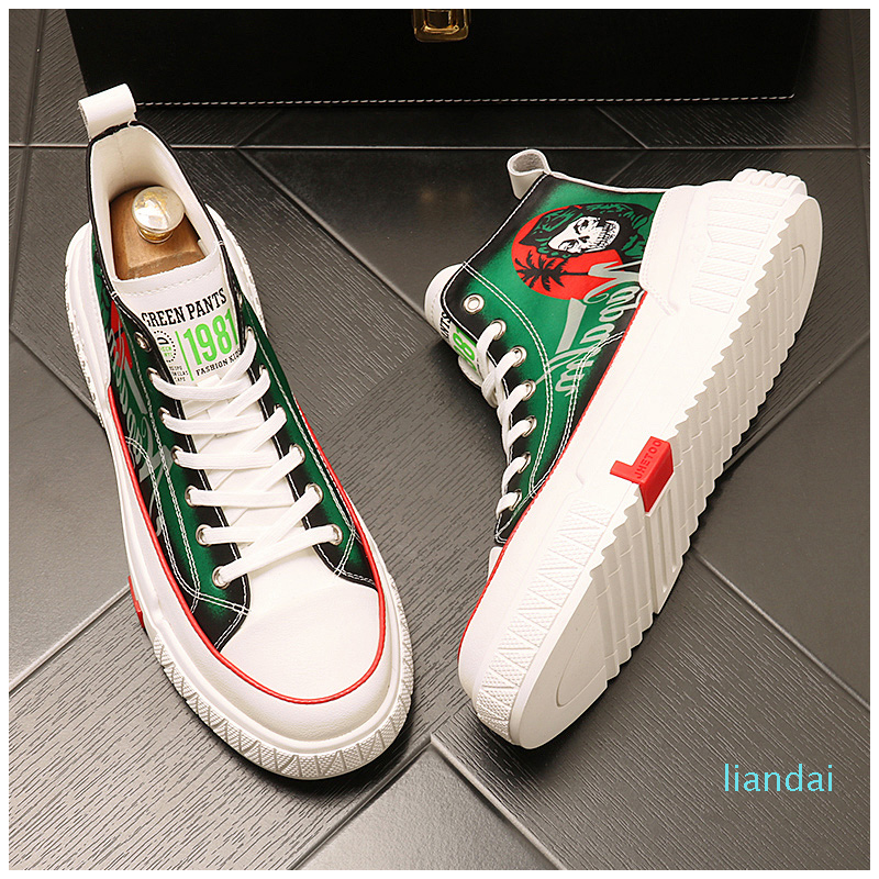 New Personality High Top Shoes Hip Hop Board Loafers 2021 Fall Men's Shoes Graffiti Style Shoes Ankle Boots Trend