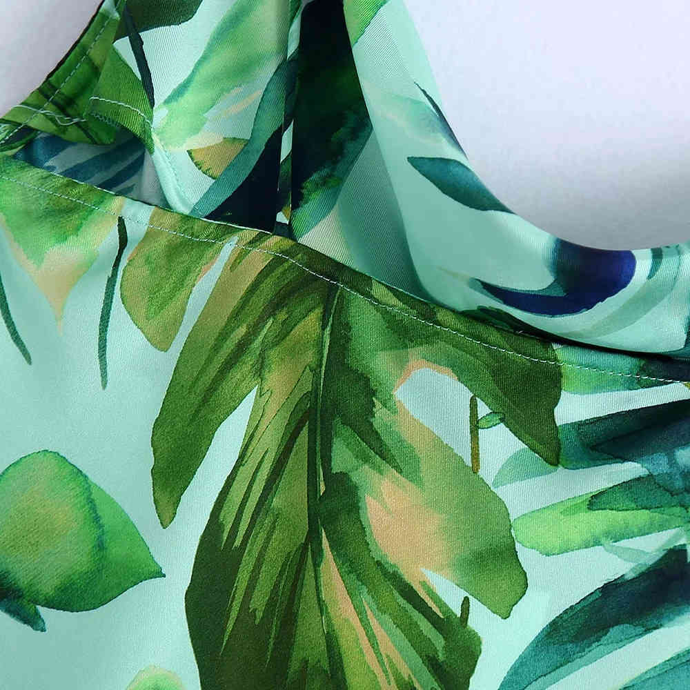 Women Tropical Rainforest Printed Summer Spaghetti Strap Dress Vintgae Elegant Backless Side Slit Camis Dress For Holiday 210521