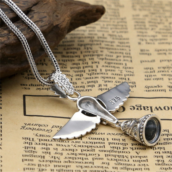 Handmade 925 sterling silver angel wings pendants without chain American European punk gothic antique vintage designer luxury fine jewelry accessories