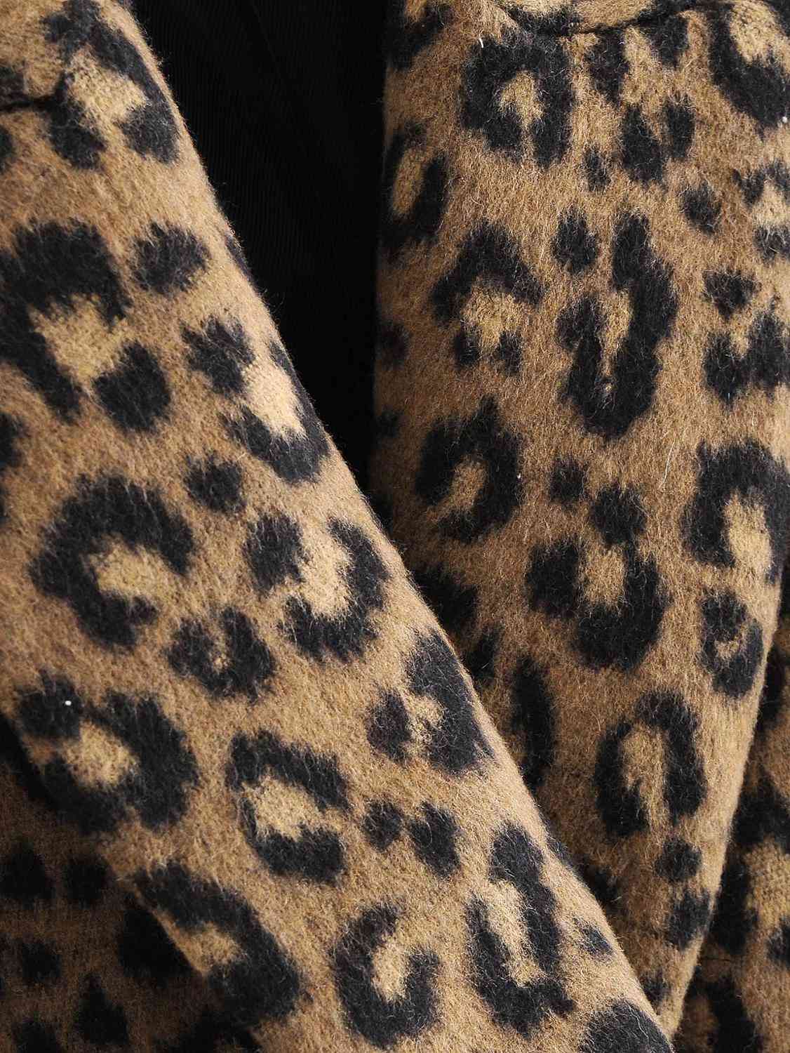 Winter Free style Leopard Pattern Woolen Blends Coat Notched Collar Long Sleeve Mid Blazer Office Lady Outerwear 210429