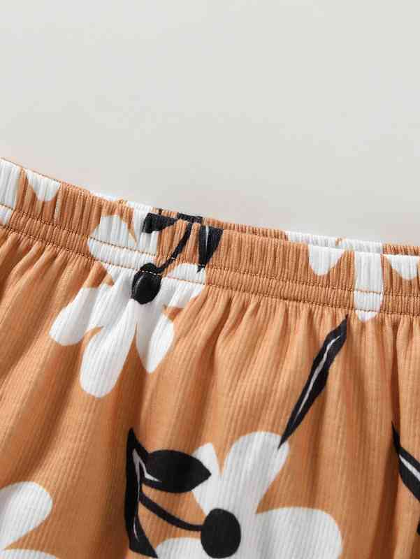 Baby Tank Top & Floral Print Ruffle Trim Shorts With Headband SHE