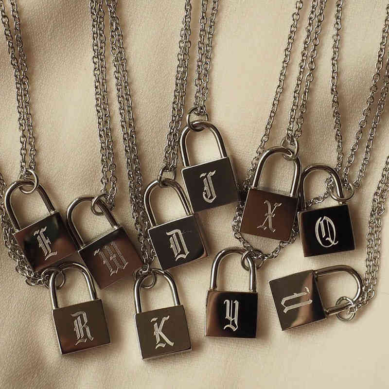 Tarnish Free Stainless Steel O-Chain Old English Gold Plated Personalised Lock Necklace Women's Birthday Gift Letter Necklace Y220223