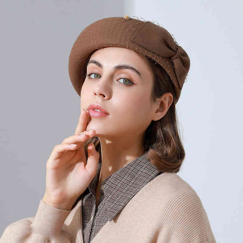Rongmei Autumn and Winter Wool Beret Women's Fashion Cold Hat British Painter's Bud
