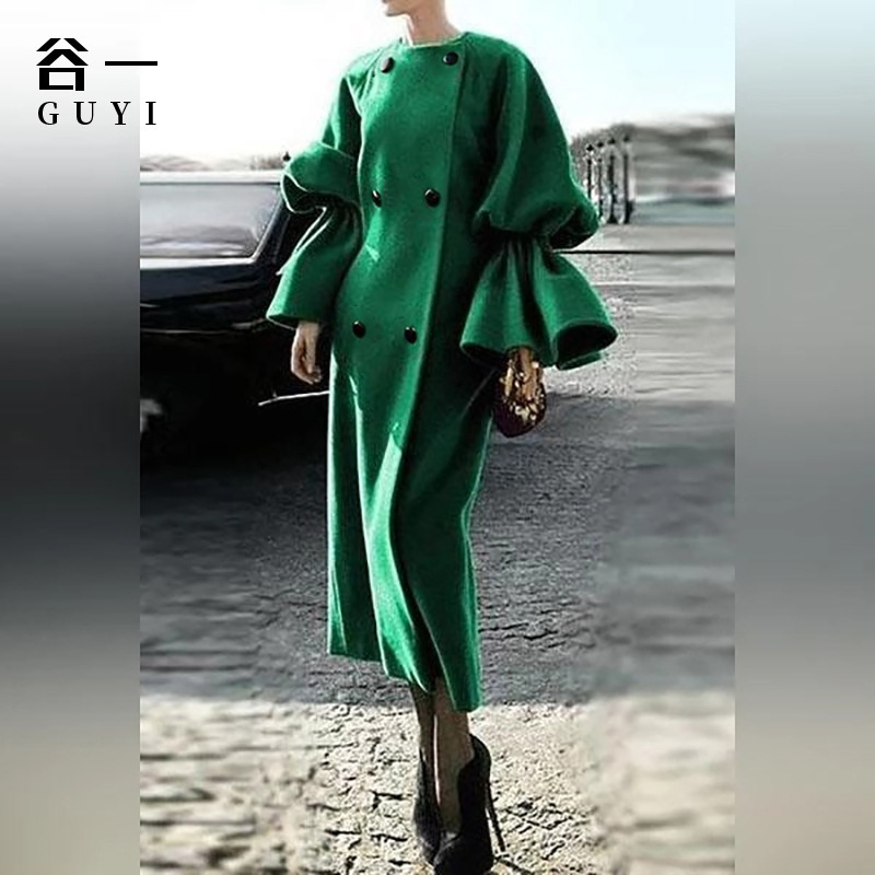Women Trench Coat Temperament Windbreaker Flare Sleeve Double Breasted Overcoat Loose Long Woman Winter Top 210513