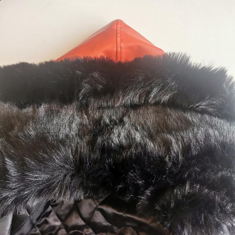 Men's Fur & Faux Leather Winter Jacket Thicken Veet Collar Hooded Zipper Color Block Patchwork Fashion Red Men AAA Discount for in-store purchase