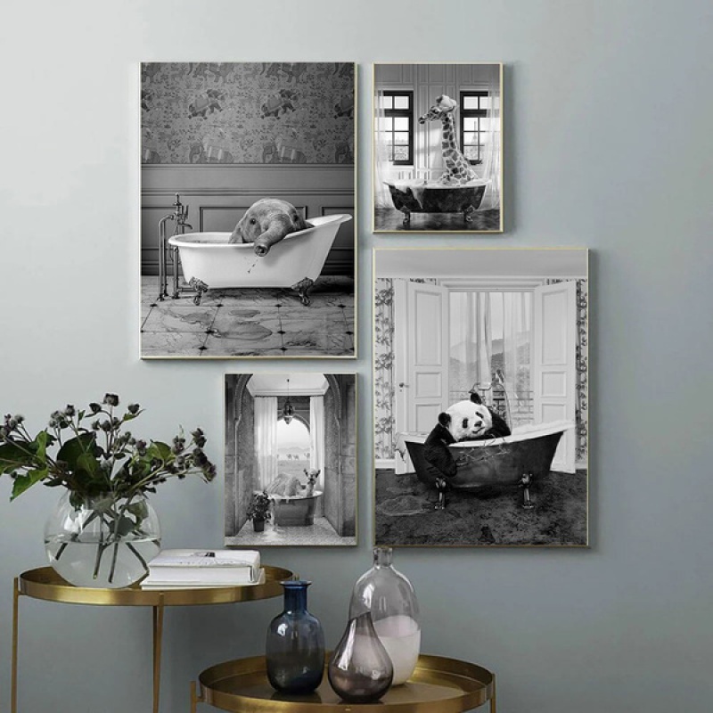unframed painting animal in bathtub poster prints giraffe elephant alpaca panda canvas wall art
unframed painting animal in bathtub poster prints giraffe elephant alpaca panda canvas wall art