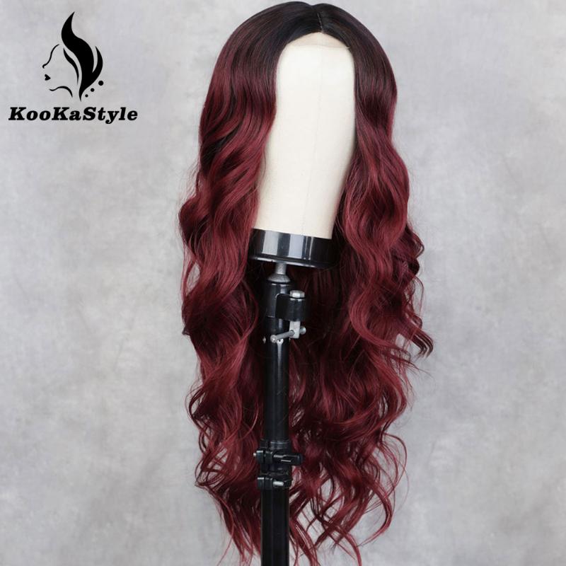 Synthetic Wigs Long Wavy For Black Women Natural Part Division Pink/Red Glueless Cosplay Heat Resistant Daily Wig