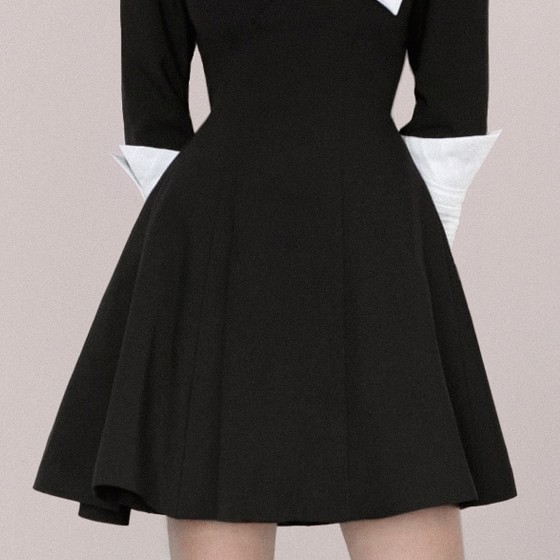 Arrival Vintage Elegant Women Black Dresses Spring Autumn Long Sleeve Female A Line Ladies Mini Dress Vestido Da Festa 210520