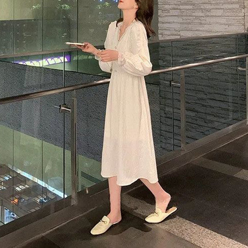 Summer Lace Black Dress Women Long Sleeve Button V-neck Office Lady Vintage Midi Dress Female Gothic Dress Korean 210521