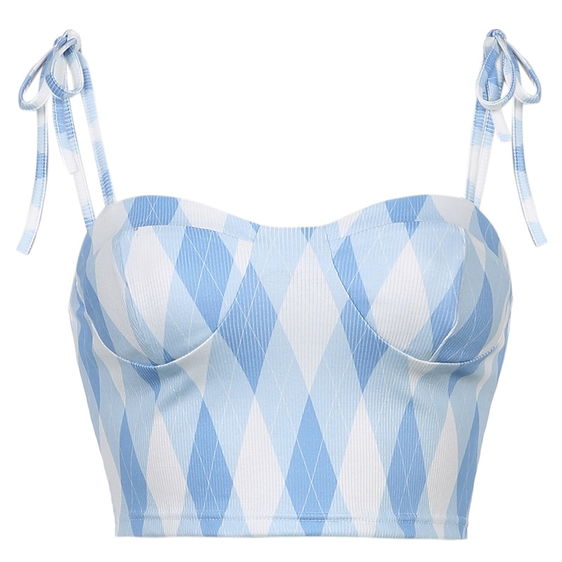 Street Plaid lace up contrast chest slim navel strap vest for women yk2 crop tops tank top gothic 210602