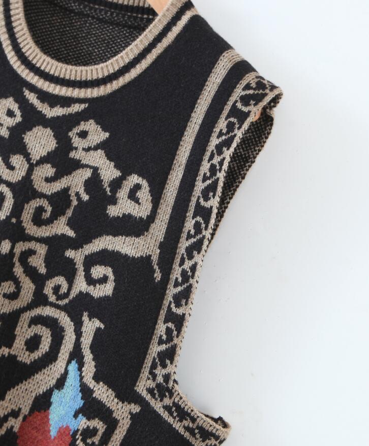 Spring Ethnic Geometric Totem Knitted Sweater Vest Preppy Style Korean Clothes Cool Girl Sleeveless Jumper Y2K Knitwear 210429