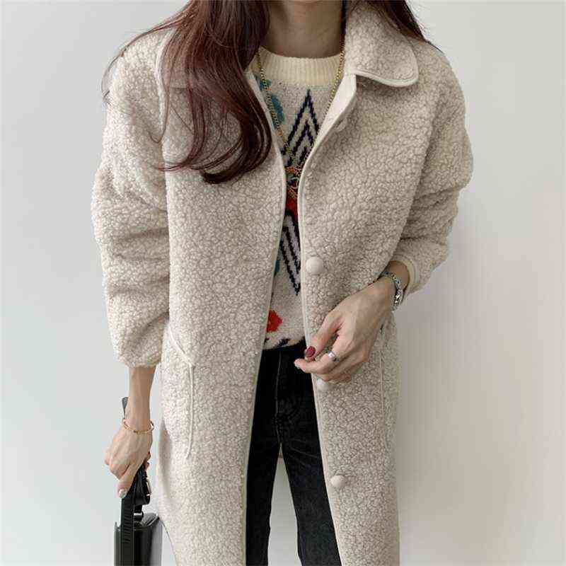 Colorfaith Autumn Winter Women Jackets Warm Korean Style Office Lady Coat Outerwear Wool Blends Wild Long Tops JK1280 211130
