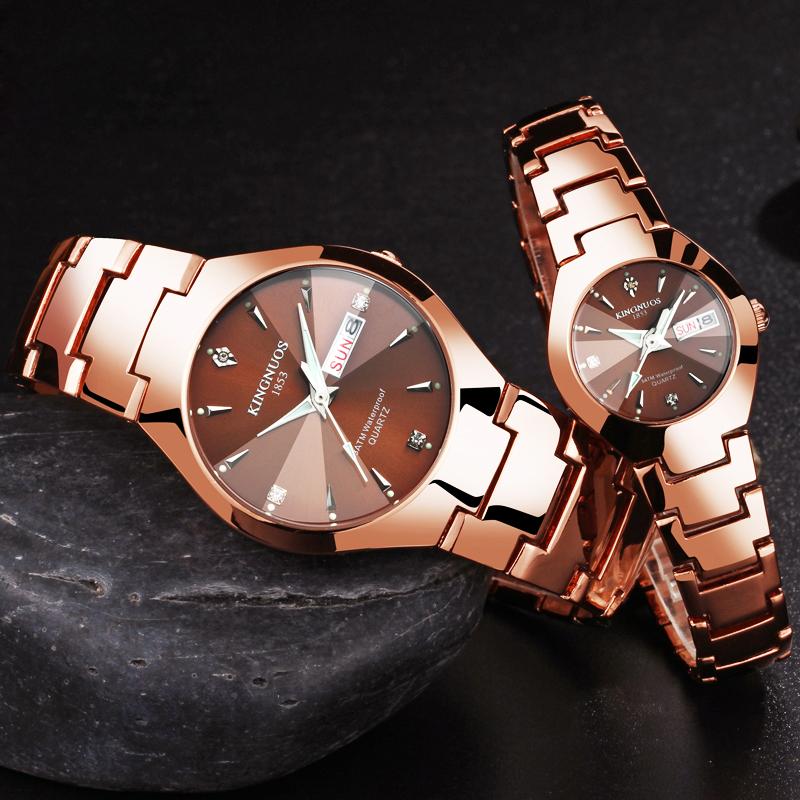 Wristwatches Couple Quartz Watch Tungsten Steel Color Band Luminous Date Week Men Women Waterproof Student Lovers
Wristwatches Couple Quartz Watch Tungsten Steel Color Band Luminous Date Week Men Women Waterproof Student Lovers