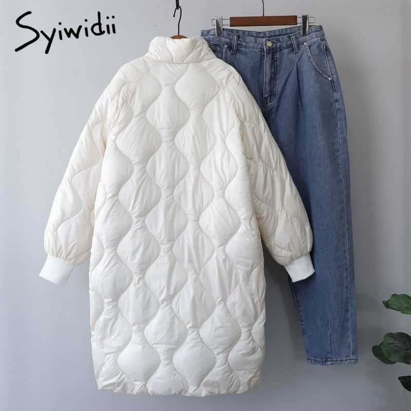 Syiwidii Woman Parkas Clothing for Women Jacket Beige Black Cotton Casual Warm Fashion Zipper Up Long Winter Bubble Coat 210819