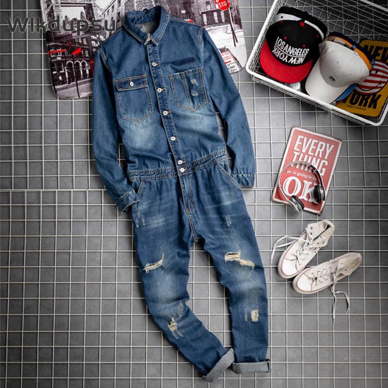Men039s Jeans Men Fashion Ripped Jumpsuit Casual Denim Long Sleeve Jumpsuits Overalls Suspender Pants Male Hiphop Streetwear Cl8877191