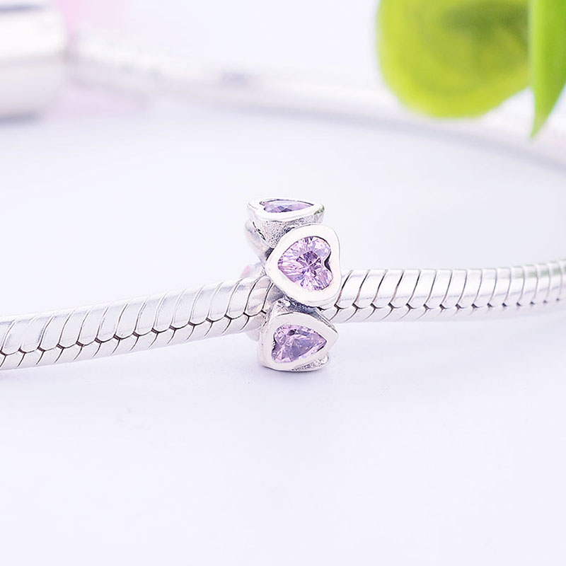 Fit Original Brand Charms Bracelets 925 Sterling Silver Pink White Zircon Love Heart Beads Spacer For Women Jewelry Making Berloque